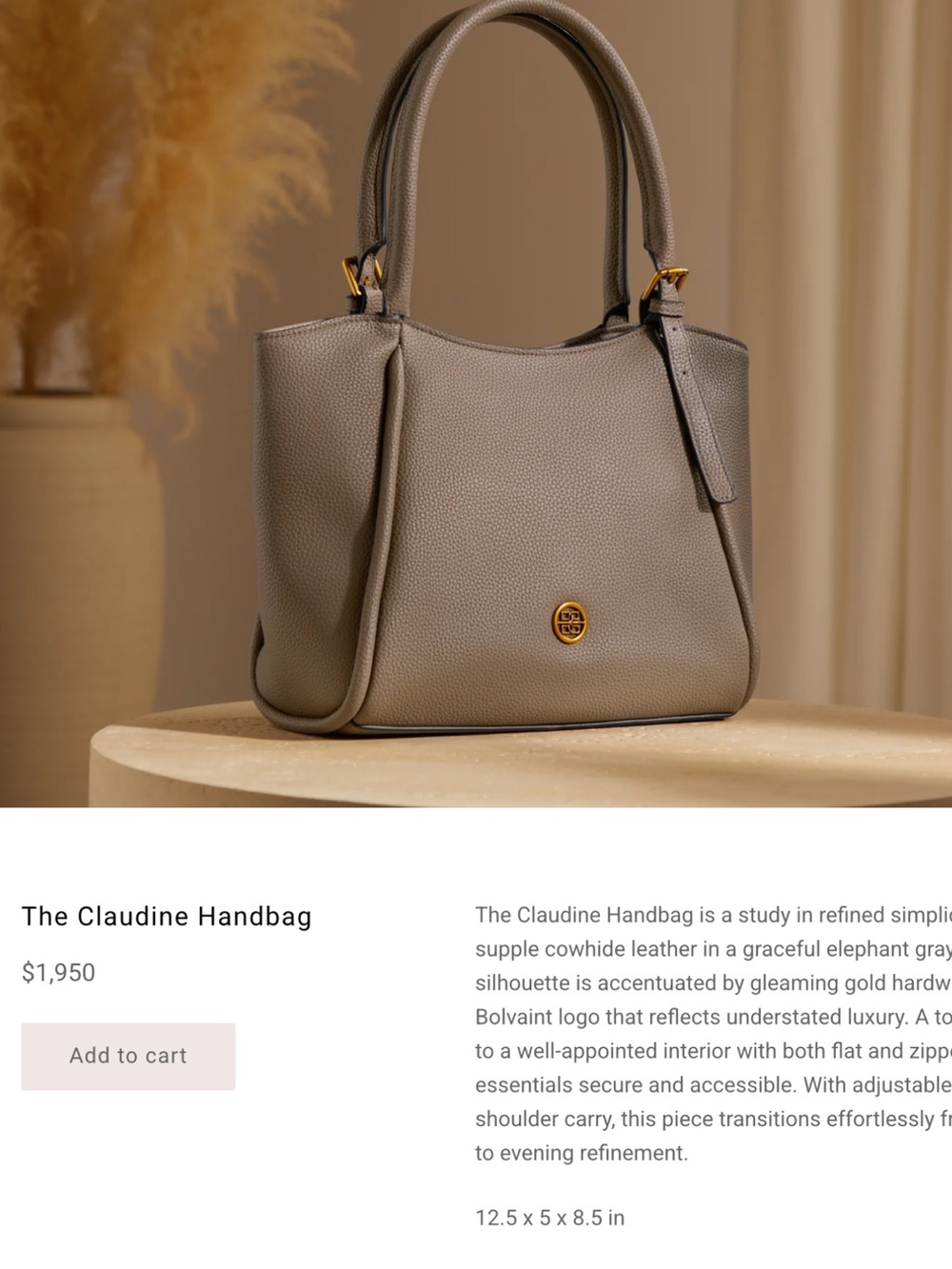 Claudine Shoulder Bag — Elephant Gray Leather